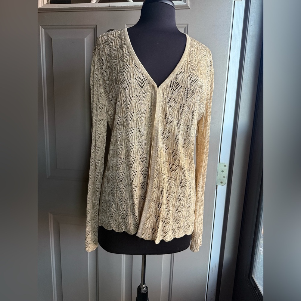 Vintage Y2K 2000 St. John open gold crystal embellished cardigan, size 12